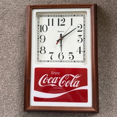Vtg Hanover Quartz Coca-Cola Classic Wall Clock 18.5”x 12.5” Wood Frame (Video) - Image 1 of 4