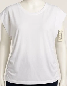 Madewell weißes gerafftes T-Shirt XL Damen Rundhals Kurzarm Neu mit Etikett - Bild 1 von 10