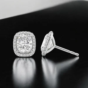 2Ct Cushion Cut IGI Certified Lab Created Diamond Women's Earring 14K White Gold - Picture 1 of 6