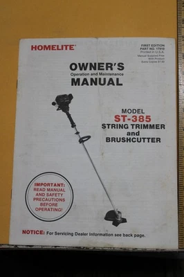 1986 Homelite String Trimmer Brushcutter Owners Manual ST-385 - Image 1 of 2