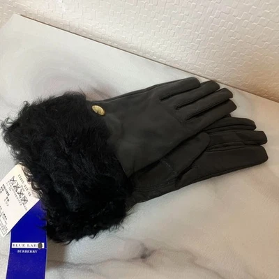 BURBERRY Blue Label Women’s Lamb Leather Fur Gloves Black 21cm Japan NEW - Image 1 of 4