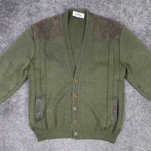 Cárdigan Jersey Lana Antartex Verde Talla Mediana Caza Tiro Cuero Vintage - Imagen 1 de 22