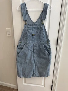 VTG OshKosh B'Gosh Railroad Overalls Shorts Adult Blue White Striped Vestbak - M - Picture 1 of 6