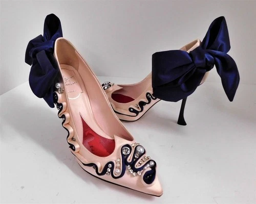 Roger Vivier Pink Blue Black Silk Jeweled Pearl Pumps Italy 36 — 第 1/1 张图片