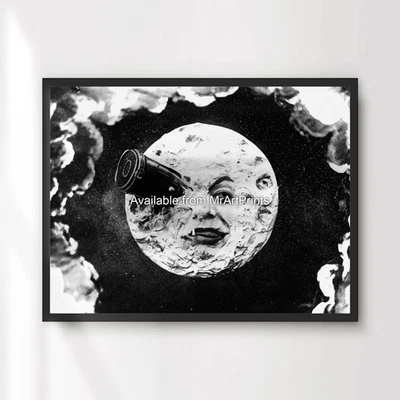 Rocket in Moon's Eye Art Print Poster Vintage Outer Space Decor Wall Picture XL - Изображение 1 из 4