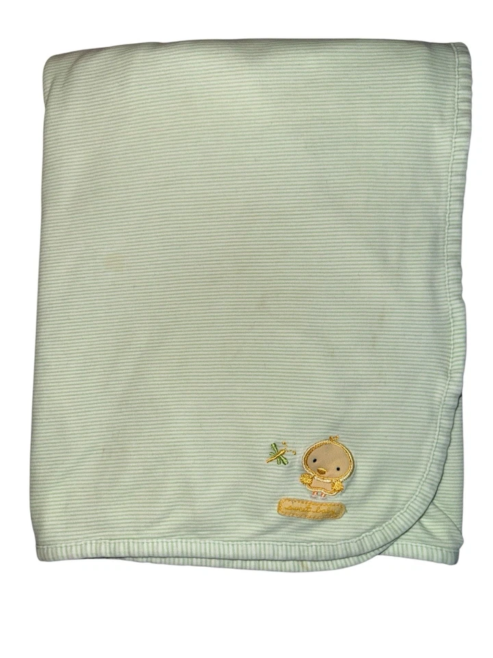 Carters Just One Year婴儿毯黄色鸭绿色条纹棉质 — 第 1/4 张图片