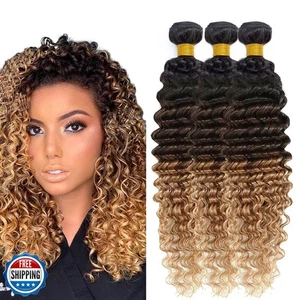 1B427 Ombre Deep Wave Human Hair Bundles - 8A Brazilian Virgin Remy: 3 Bundle - Picture 1 of 5