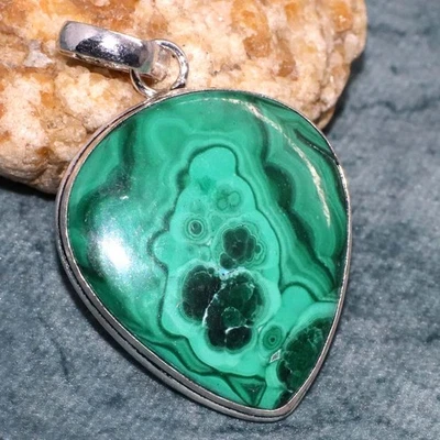 Colgante Crisocola Malaquita Plata 925 Chapado 1.8" Venta Rápida Regalo GW Foto 1 de 3