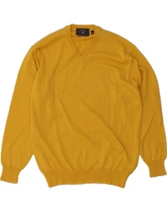NAVIGARE Mens V-Neck Jumper Sweater Medium Yellow Merino Wool DB69 - Picture 1 of 3