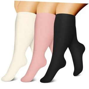 3 Pairs Plus Size Compression Socks for Women & Men Extra Wide Calf 20-30 - Picture 1 of 7