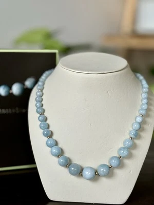 Ross Simons 14K Yellow Gold Graduated Aquamarine Bead Necklace 18” Boxed - Image 1 of 4