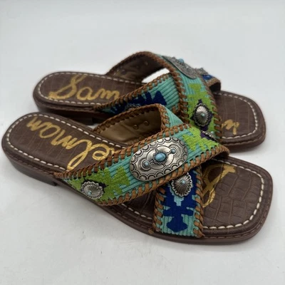 Sam Edelman Sandals Women 7 Colorful Southwestern Aztec Turquoise Medalion Slide - Image 1 of 4