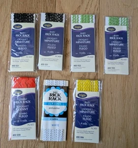 LOT of 7 Wrights Baby Rick Rack 26.5 Yds Coats Yellow Green Black Orange Read - Picture 1 of 3