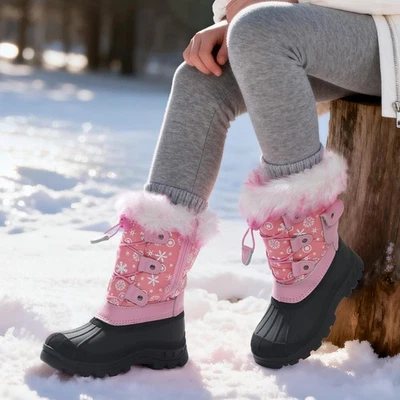 Kids Boys Girls Toddlers Snow Boots Insulated Waterproof Fur Lined Ski Boots - Image 1 of 4