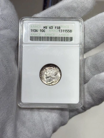 1934 P Mercury Dime ANACS Soapbox MS63 FB (Toned) Cover