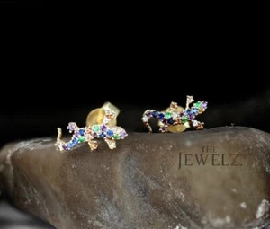 14K Gold 0.55 CT Multi Sapphire Lizard Studs Earrings - The Jewelz - Picture 1 of 7