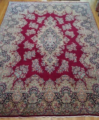 古董 Kermann 10' x 15' 手工结饰羊毛花卉东方地毯 — 第 1/4 张图片