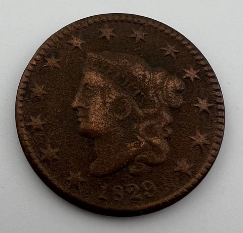1829 Coronet Large Cent Large Letters Details VF Cover