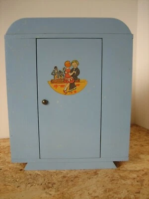 Ancien meuble de poupée Armoire en bois art déco à décor peint - Photo 1/4