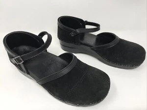 Dansko Sally Womens Sz 10 Black Suede Mary Jane Closed Toe Clog Sandals Ankle F - Picture 1 of 11