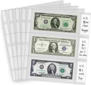 50 Sheets Currency Pages 3 Pockets Paper Money Protectors for 3 Ring Binders - Picture 1 of 14