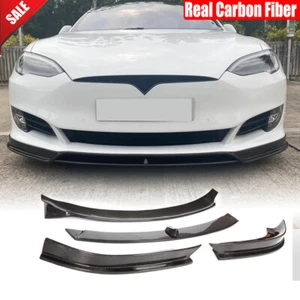 Fit For Tesla Model S Sedan 2016-2020 Real Carbon Front Bumper Lip Chin Spoiler - Picture 1 of 11
