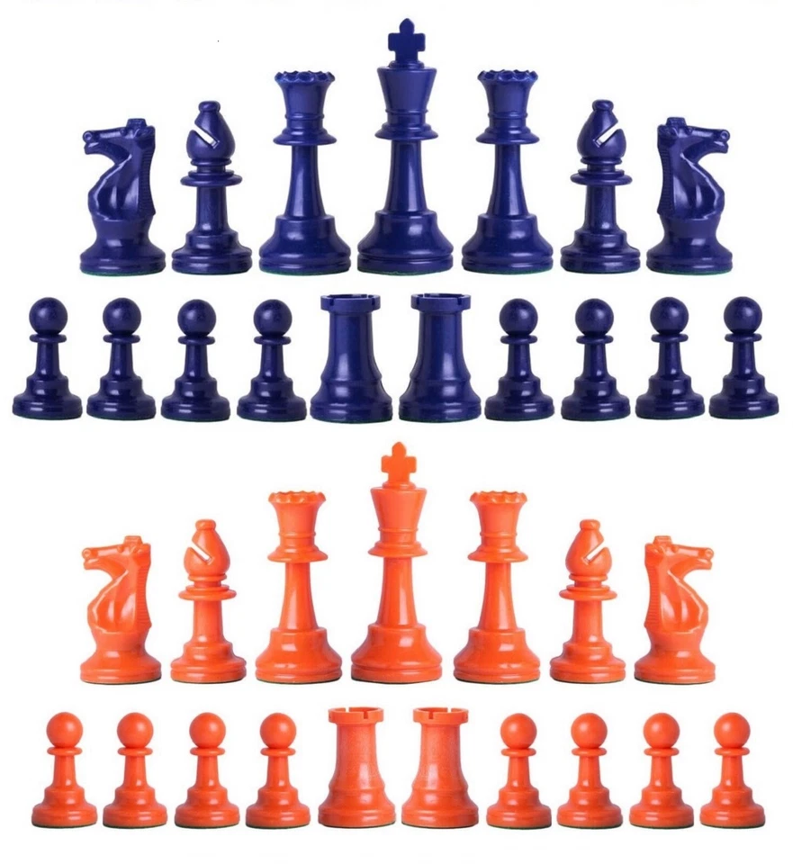 Staunton Single Weight Chess Pieces - Set of 34 Navy Blue & Orange - 4 Queens - Image 1 of 3
