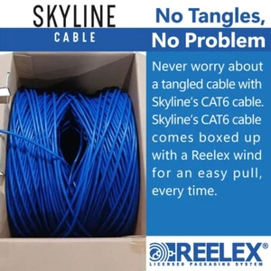 Skyline Cat 6, Solid Bare Copper, CMR Rated, 1000ft Bulk Network Cable, (Blue) - Picture 1 of 6