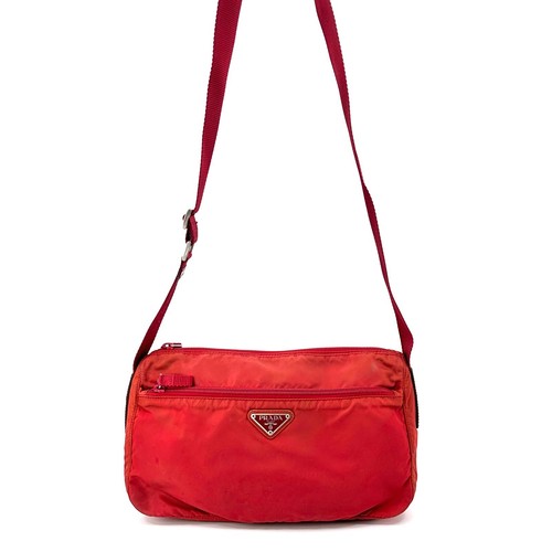 Borsa fotocamera PRADA tessuto nylon tracolla tracolla rossa autentica