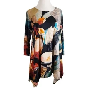 Caroline Rose Abstract Floral Art Print Luxury Swing Tunic Top $285.. Size MP - Picture 1 of 8