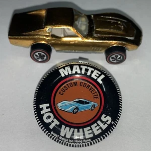 Vintage Hot Wheels Redline 1968 SMOKIN' Gold Custom Corvette US NM Button Pin - Picture 1 of 19