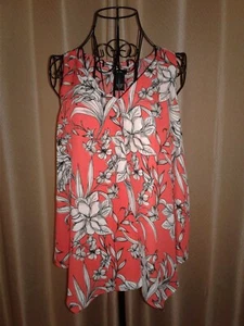 NWT • New Directions Layered Tunic Tank • Coral + Black & White Floral Print • S - Picture 1 of 9
