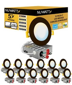 12 Pack 4 Inch Ultra-Thin Bronze LED Recessed Lighting, 5CCT 2700K/3000K/3500... - Picture 1 of 9