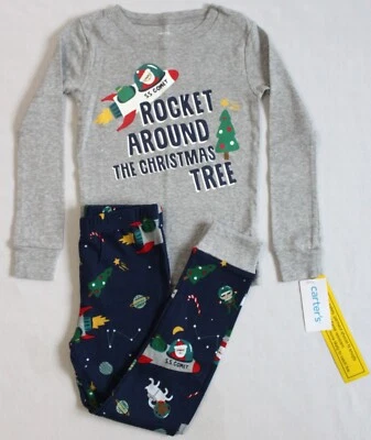 Carter's Boys Size 5 2-Piece Pajama Pant Set "Rocket Around the Christmas Tree" - Image 1 of 4