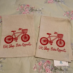2 Eat.Sleep.Bike.Repeat Design Cotton Tea Towels,  New with Tags - Picture 1 of 6