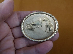 (B-dog-105) Nipper dog love terrier phonograph OVAL with trim brass pin brooch - Picture 1 of 1