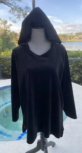 Chico’s Zenergy Black Stretchy Velour Hoodie Chico’s Size 2 US Size 12 / 14 - Picture 1 of 8