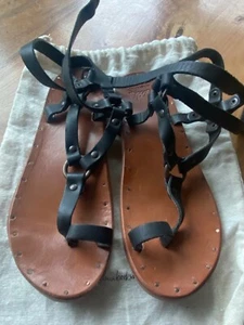 Sandalo BEEK Miner in pelle con cinturino alla caviglia nero/marrone TG 8 con sacchetto antipolvere - Foto 1 di 4