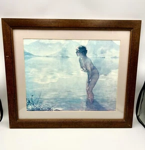 1913 FRAMED “SEPTEMBER MORN” PRINT BY PAUL CHABAS 19”x 16" Card On Back By MMOA - Picture 1 of 8