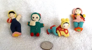 AMIGURUMI Miniature, 2" Japanese Crochet Knitted Dolls - Lot Of 4 Vintage - Picture 1 of 4