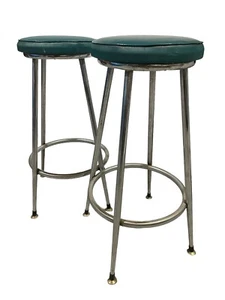 2x Vintage Bar Kitchen Stools Green Decor - Picture 1 of 7