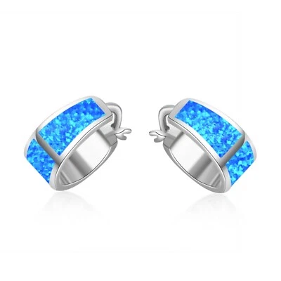 Pendientes de aro pequeños de ópalo de fuego azul Hawaii rellenos de plata para mujeres niñas Foto 1 de 4