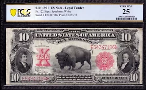 1901 $10 LEGAL TENDER BISON NOTE FR.122 SPEELMAN WHITE PCGS B VERY FINE VF 25 - Picture 1 of 4