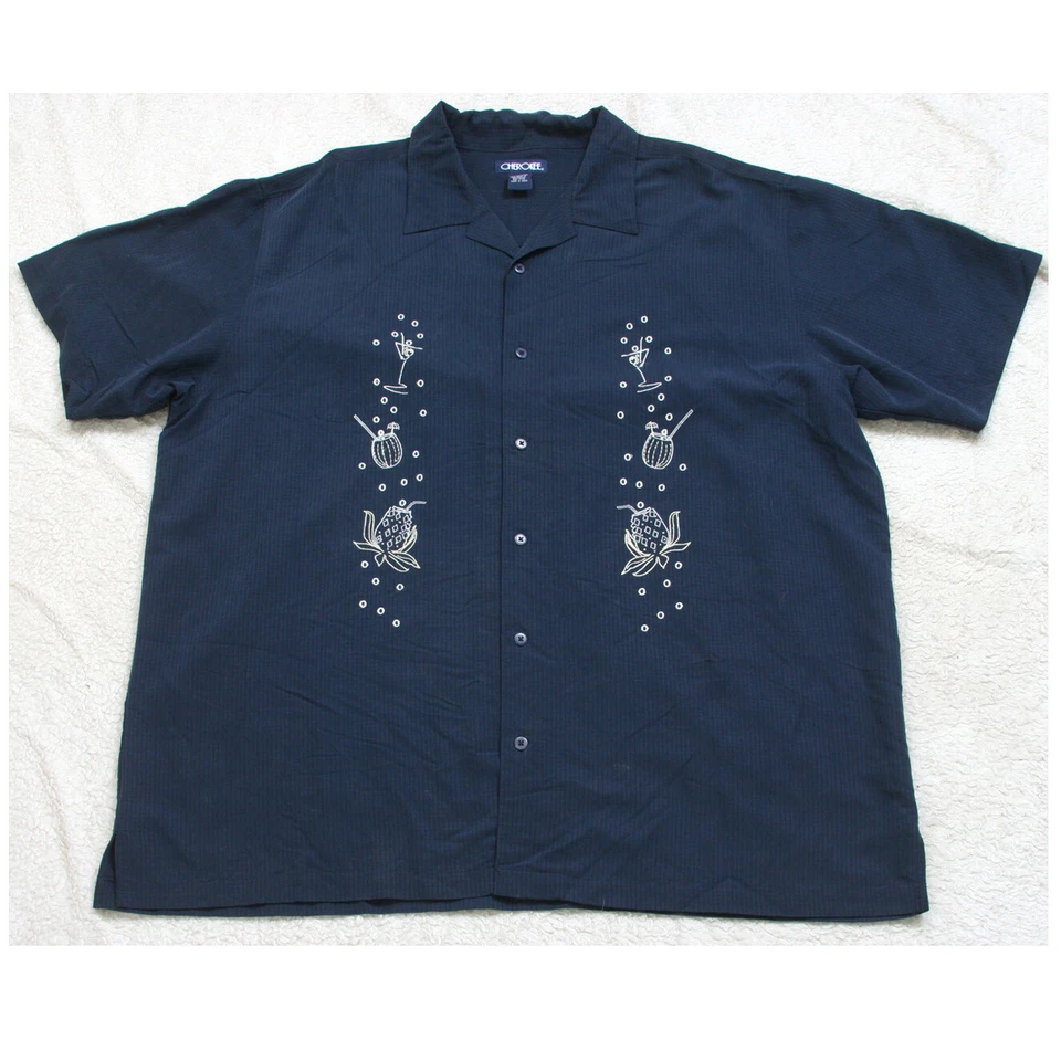 Camisa social masculina XXL Cherokee azul branca rayon poliéster manga curta 2XL 1-362 - Imagem 1 de 4