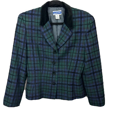 Chaqueta Blazer Vintage PENDLETON Mujer 8 Lana Verde Azul Negro Cuadros Tartán DA Foto 1 de 4