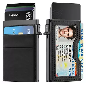 Pop Up Minimalistische Slim Herren Geldbörse Kartenetui RFID Schutz Metall Portemonnaie für Männer - Bild 1 von 16