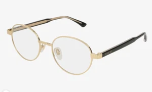 GUCCI Optical Round Oval Gold Front W/Black Arms Petite Fit Eyeglasses Demo Lens - Picture 1 of 12
