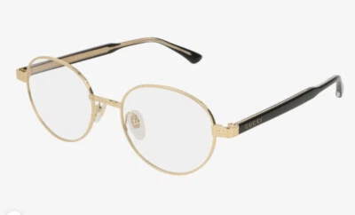 Lente de demostración GUCCI óptica redonda ovalada frontal dorada con brazos negros de ajuste pequeño Foto 1 de 4