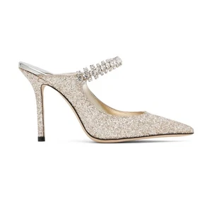 Jimmy Choo Bing Pantolette Sand Crystal Heels UK 6 39 10cm Bing Powder Glitzer - Bild 1 von 24