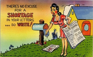 Vintage Comic Humor Postkarte keine Ausrede, Briefmangel Dame am Briefkasten - Bild 1 von 3